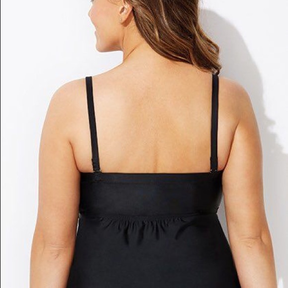 Plus sz Swimsuit for All black smocked bandeau top - Picture 12 of 12